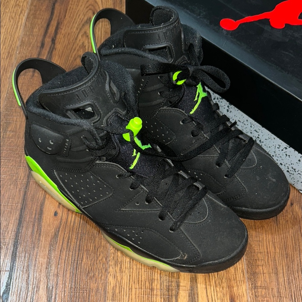 Air Jordan Black and Neon Green Sneakers